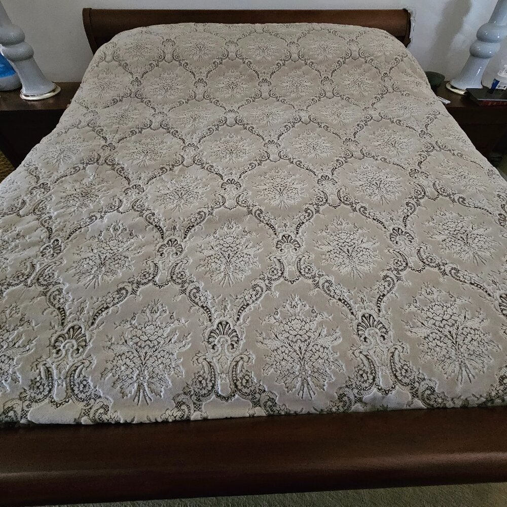 AUSTIN HORN KING BROCADE BEIGE DAMASK JACQUARD FLORAL DUVET COVER COMFORTER